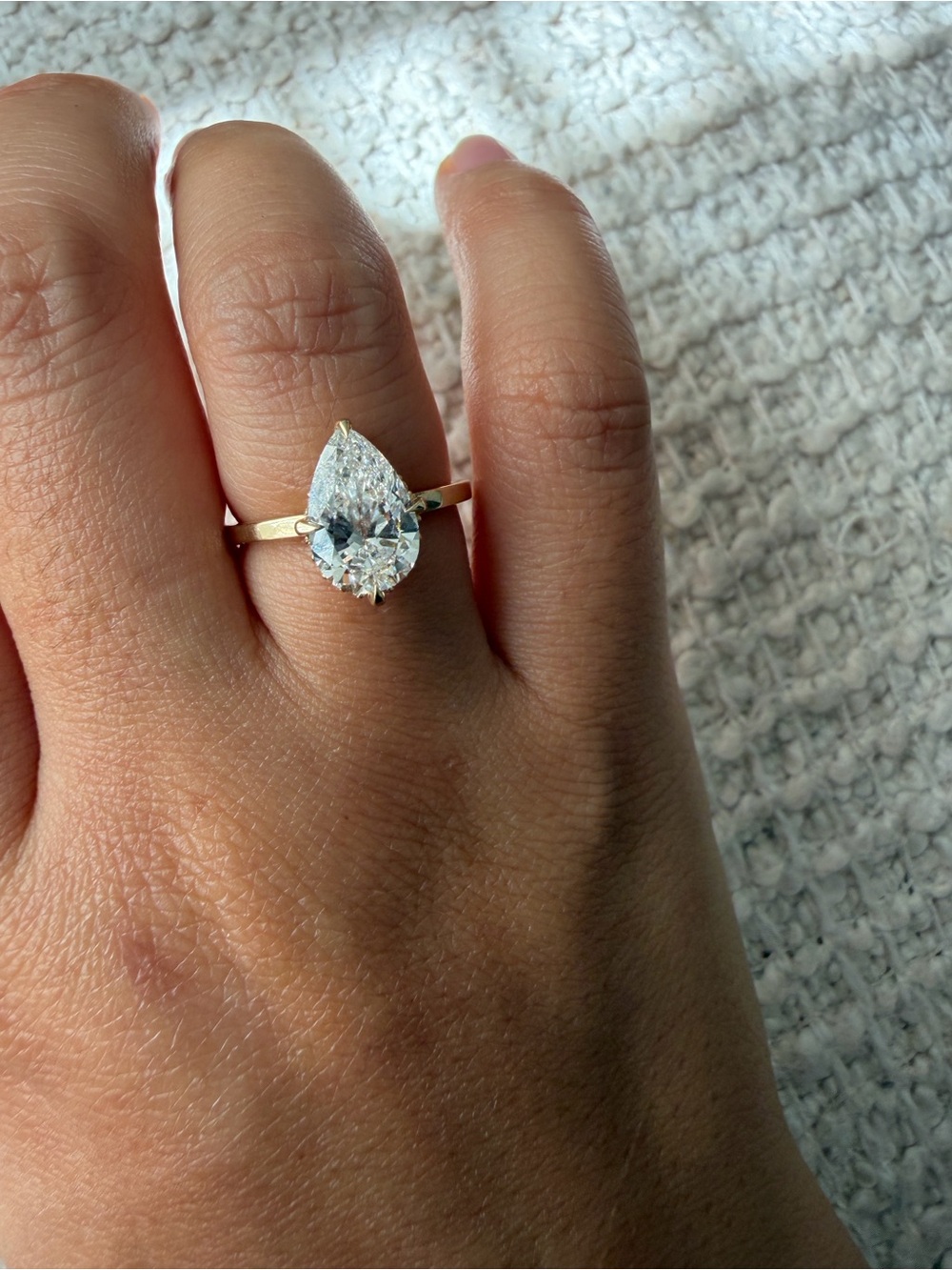 Pear-Shaped Lab Diamond Compass Prong Solitaire Ring in Yellow Gold - New